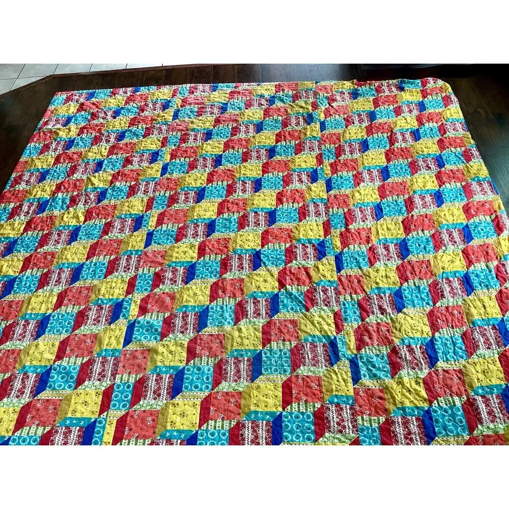 Vintage 70s Faux Patchwork Bed Coverup